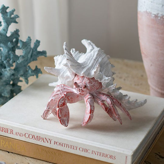 Artekko Animal Red Tabletop Decor Crab White Seashell Resin 23.5x23.5x17.8 Cm