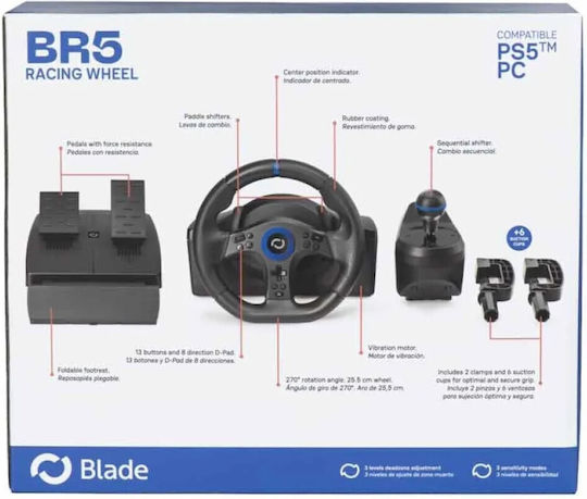Blade BR5 Τιμονιέρα με Μοχλό Ταχυτήτων και Πετάλια για PC / PS5 με 270° Περιστροφής
