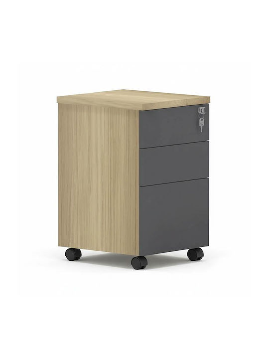 Lotus Office Storage Chipboard Drawer with Wheels, Lock & Drawers Φυσική-ανθρακί L40xW44xH61cm