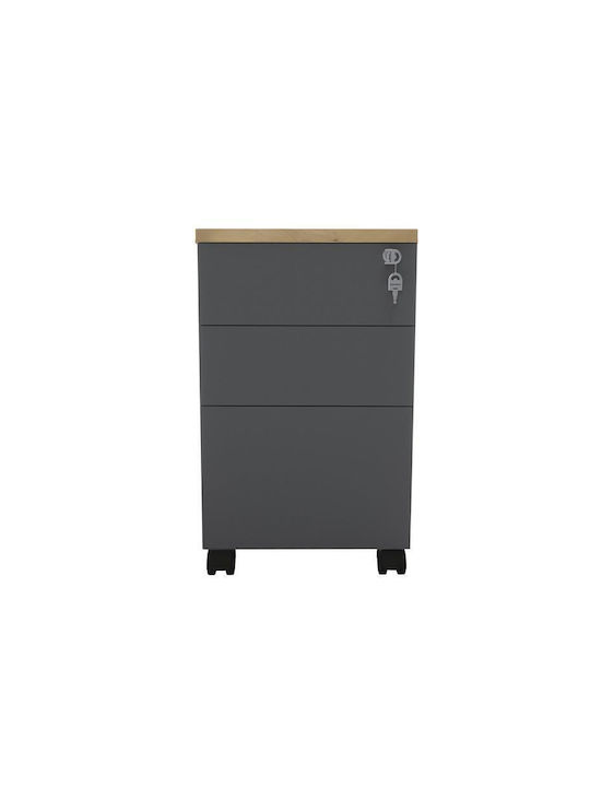Lotus Office Storage Chipboard Drawer with Wheels, Lock & Drawers Φυσική-ανθρακί L40xW44xH61cm
