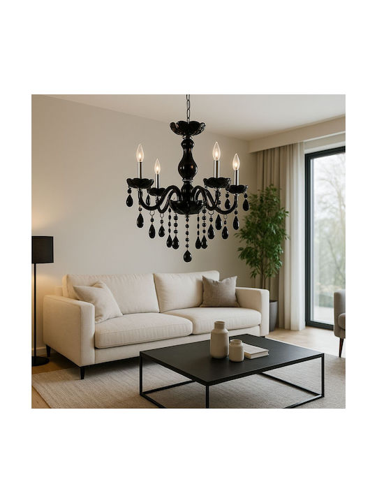 Alista Home Candelabru 5xE14 Ø48cm cu Cristale Negru AT1CT-IM1P-HT2L-CC125/5BK
