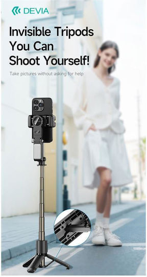 Devia Q09 Selfie Stick Τρίποδο Κινητού Bluetooth με Φωτισμό Μαύρο