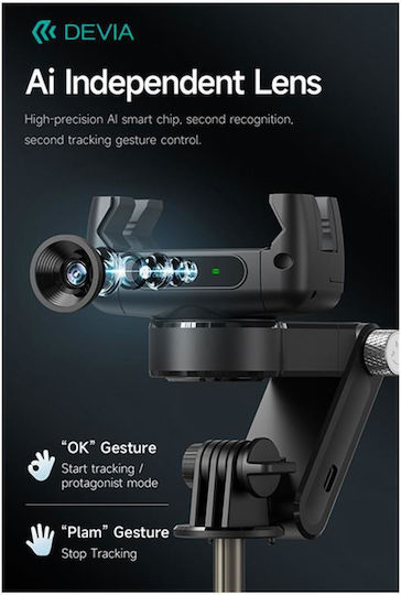 Devia Q09 Selfie Stick Τρίποδο Κινητού Bluetooth με Φωτισμό Μαύρο