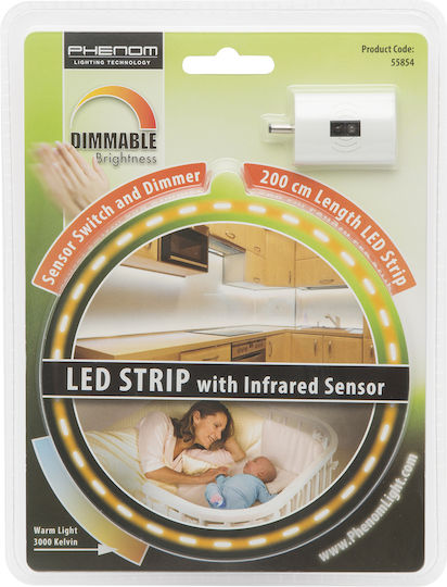 Alista Home Bandă LED 12V Alb Cald Lumină 2m Tip SMD2835 cu Senzor de mișcare & Sursă de alimentare