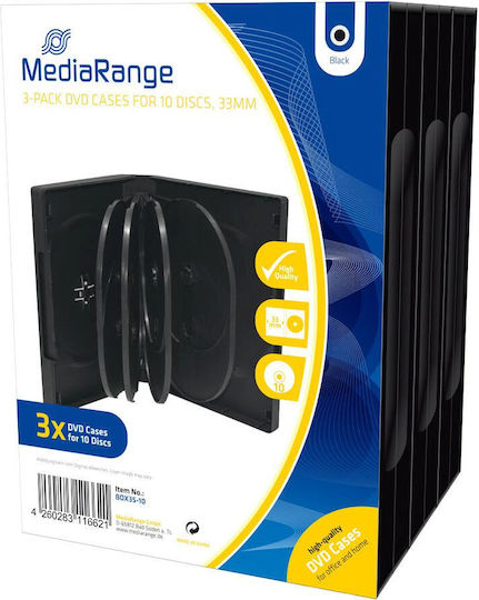 Mediarange DVD Case 10 Discs 33mm 03 Pack Black Box35-10