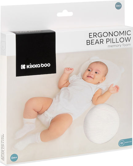 Kikka Boo Βρεφικό Μαξιλάρι Πλαγιοκεφαλίας Memory Foam Ergonomic Bear Λευκό 34x28εκ.