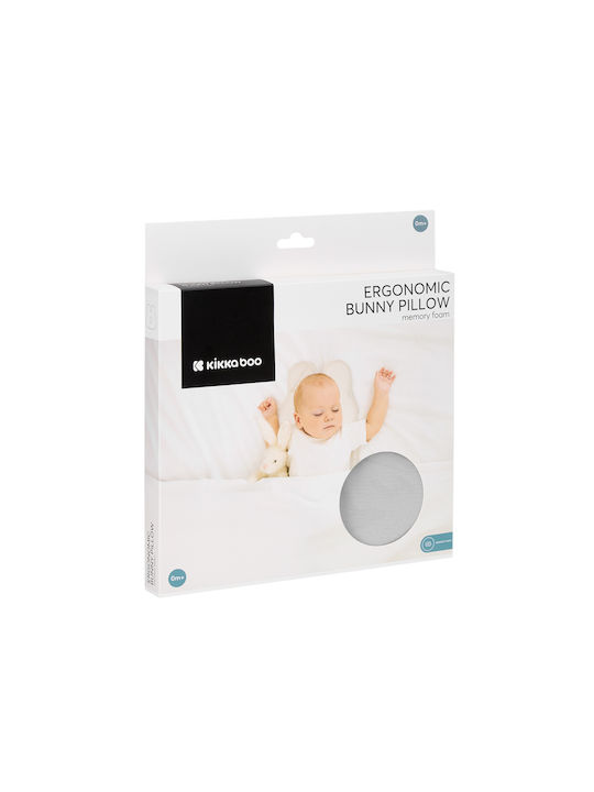 Kikka Boo Βρεφικό Μαξιλάρι Πλαγιοκεφαλίας Memory Foam Ergonomic Bunny Γκρι 25x28εκ.