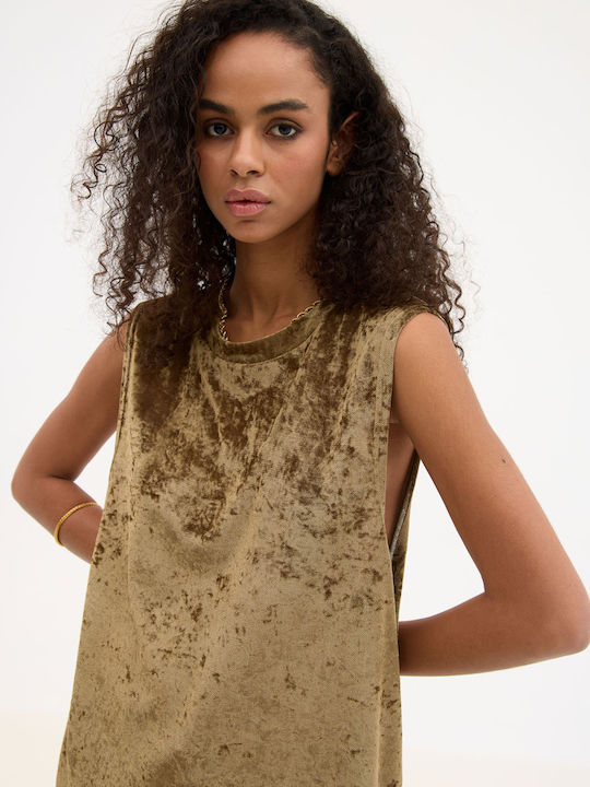 Women's Blouse Velvet Sleeveless Olive