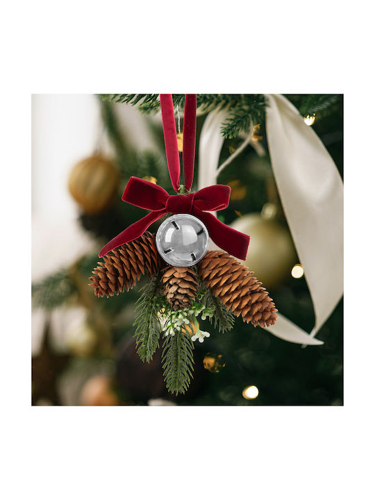 Christmas Door Decoration Artificial Pine Cone Silver Bell 16 x 15 cm