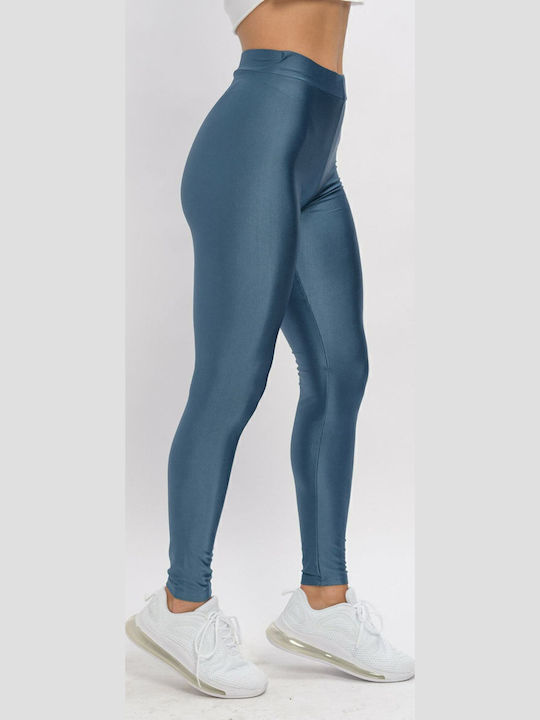 Women's Long Training Legging Shiny & High Waisted Navy Blue
