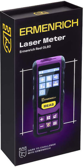 Ermenrich Reel Pro Gl60 Laser Distance Meter Color Display Green Laser Up To 60 Meters Measuring Range Ip54 Protection Black