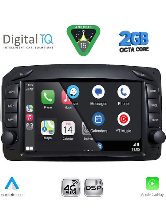 Digital IQ Car Audio System for Mercedes-Benz C Class / CLK Class 1999-2004 (Bluetooth/USB/WiFi/GPS/Apple-Carplay/Android-Auto) with Touch Screen 7"