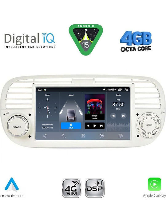 Digital IQ Car Audio System for Fiat 500 2007-2015 (Bluetooth/USB/WiFi/GPS/Apple-Carplay/Android-Auto) with Touch Screen 7"