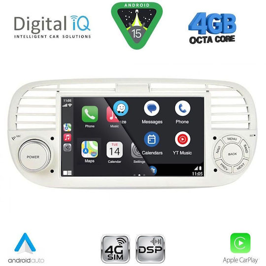 Digital IQ Ηχοσύστημα Αυτοκινήτου για Fiat 500 2007-2015 (Bluetooth/USB/WiFi/GPS/Apple-Carplay/Android-Auto) με Οθόνη Αφής 7"
