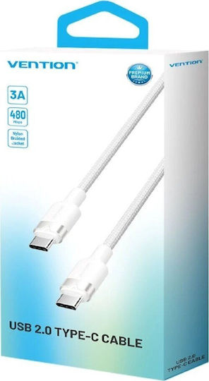 Vention Geflochtenes USB 2.0 Kabel USB-C männlich - USB-C 60W PD Weiß 1m TRDWF