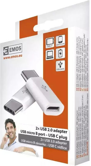 Emos USB-C Male To Micro USB Female Converter White 2 Pieces SM7023