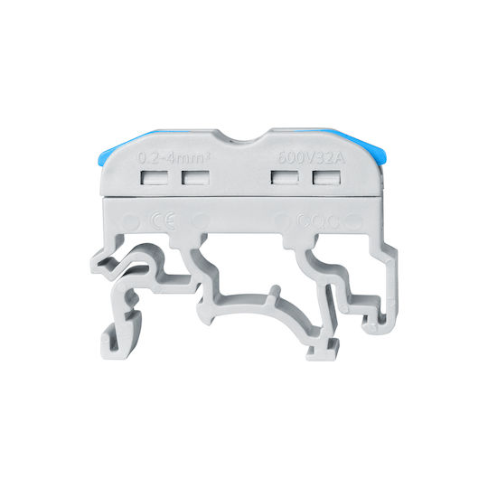 Globostar Fast-connect 69903 Single Rail Quick Connect and Branch Wire Terminal for Electrical Panels 1 x Input & 1 x Output Compatible Wire Cross-section 0.2mm² to 4mm² 600v 32a Max L4.5 x W1 x H3.2cm Grey & Blue Pack of 10 Pieces 5 Years Warranty