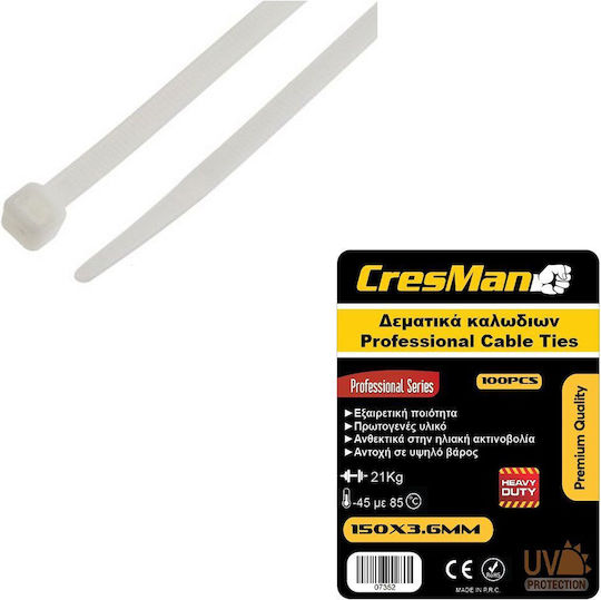 Cresman Δεματικά Καλωδίων Πλαστικά 900mmx8.8mm σε Λευκό χρώμα (25τμχ) (07369)