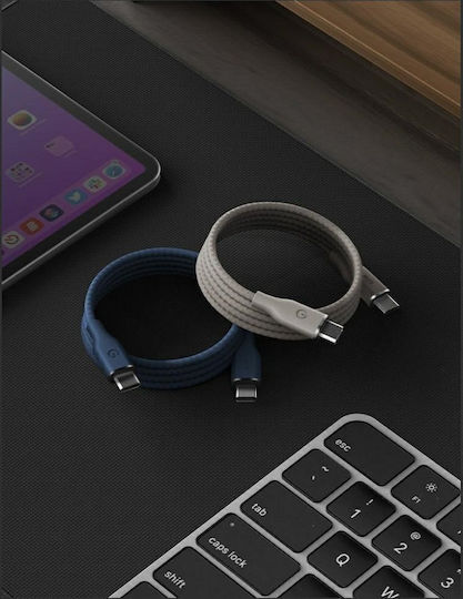 Energea Magnetisches / Spirales USB Typ-C Kabel USB-C männlich - USB-C 60W PD Blau 1,5m