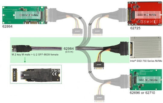 DeLock 62984 M.2 Key M to U.2 SFF-8639 NVMe 50 cm Μαύρος