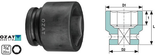 3/4'' Impact Socket Head 6 Sides Short 1 3/4''