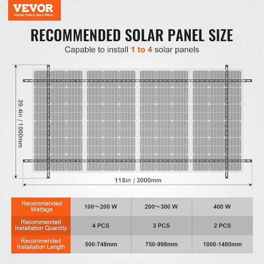 Vevor Photovoltaik-Zubehör Montageschiene Für Solarmodule Mehrfachstücke Verstellbare Halterungen 30°-60°