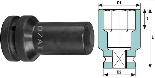 1'' Impact Socket Head 6 Sides Thin Walls Length 30