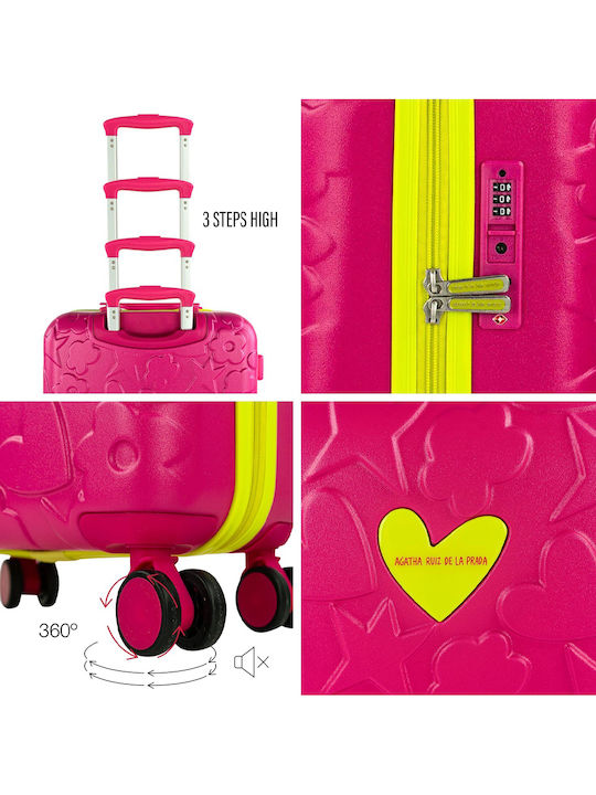 Agatha Ruiz De La Prada Kinder Mittlerer Reise Koffer Fuchsie mit 4 Räder Höhe 67cm