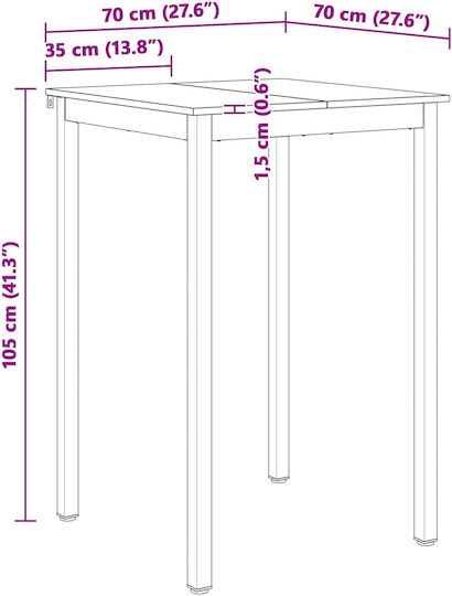 Table Bar from Solid Wood & Metal Natural 110x55x105cm