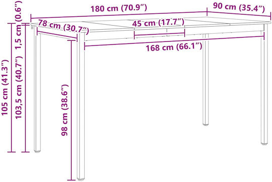 Table Bar from Solid Wood & Metal White 110x55x105cm