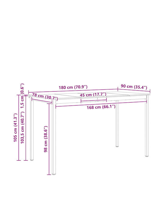 Table Bar from Solid Wood & Metal Natural 110x55x105cm