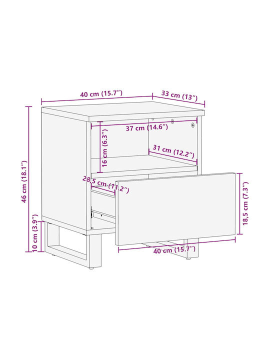 Bedside Table from Solid Wood Brown 40x33x46cm