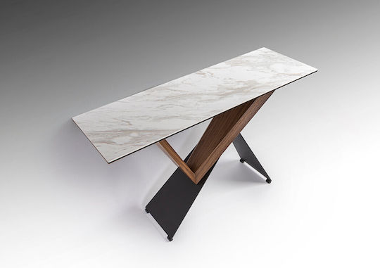 Console Table Glass & Marble Μαύρο, Καρυδιάς L130xW78xH42cm