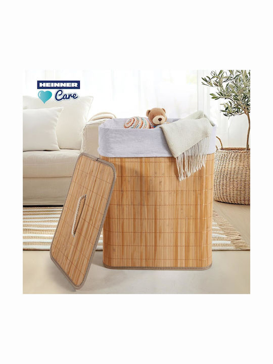 Heinner Bamboo Collapsible Laundry Basket 70lt With Cap 40x30x60cm Beige