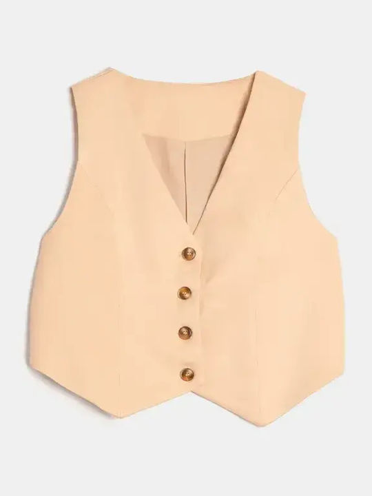 Damen Anzug Weste Hose Beige Größe Xl