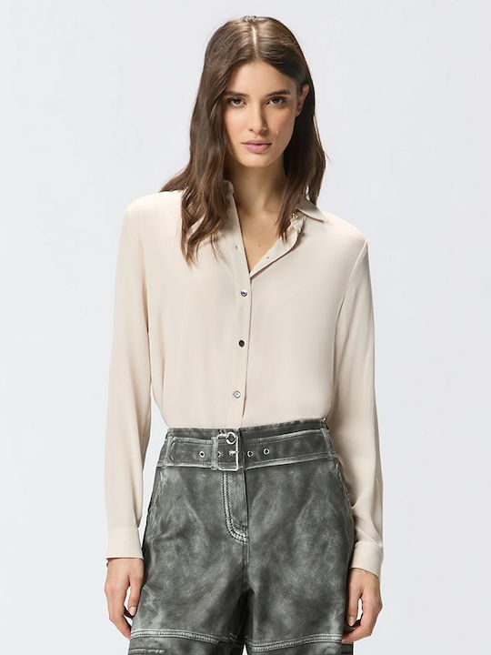 Crackers Women's Silky Long Sleeve Shirt Beige