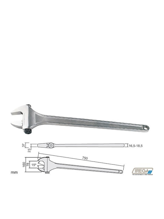 Long Chrome Adjustable Wrench 15-degree Jaws Size 750 Mm Opening 78 Mm 3''