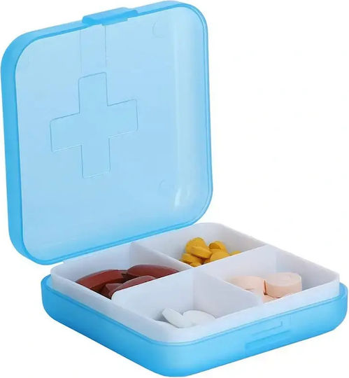 Organizator Portabil de Pastile cu 4 Compartimente Albastru