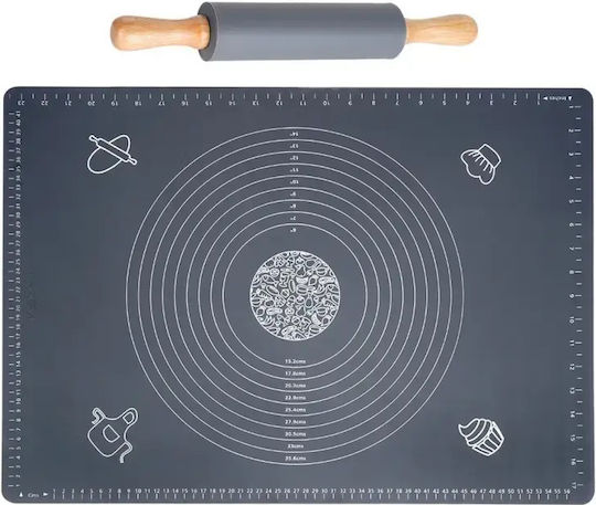 Vilde Silicone Baking Mat Dough Kneading Surface 65 X 45cm & Rolling Pin Wooden Handles Set