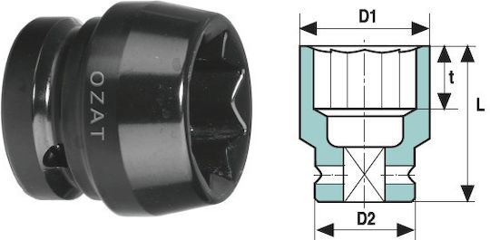 1" Impact Socket Head 8 Sides Short 1 7/8"