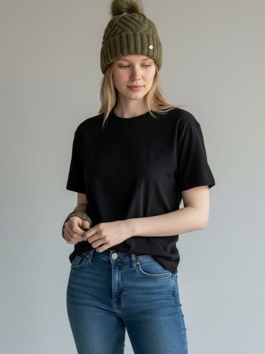 Pom Pom Beanie Γυναικείος Σκούφος Πλεκτός σε Χακί χρώμα