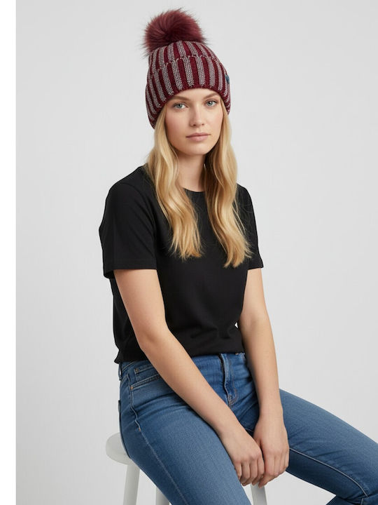 Pom Pom Beanie Beanie Knitted in Red color