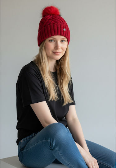 Pom Pom Beanie Frauen Beanie Gestrickt in Rot Farbe