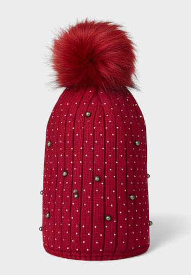 Pom Pom Beanie Frauen Beanie Gestrickt in Rot Farbe