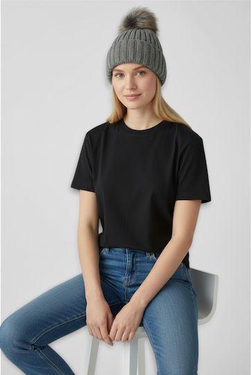 Pom Pom Beanie Frauen Beanie Gestrickt in Gray Farbe