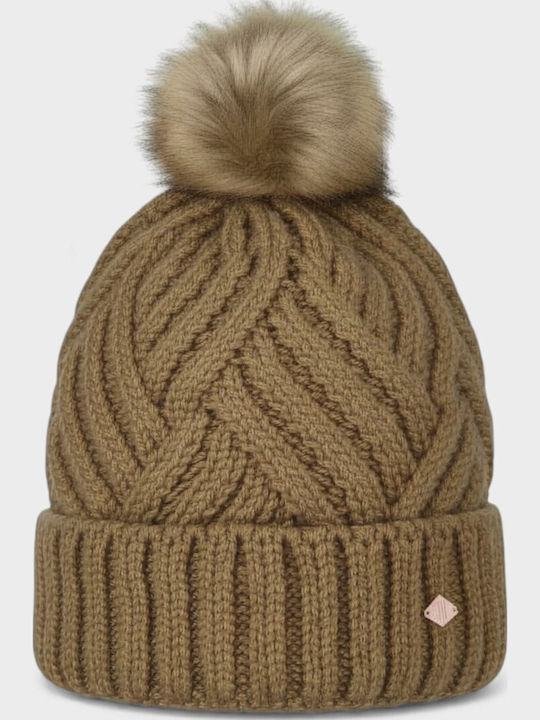 Pom Pom Beanie Beanie Knitted in Brown color