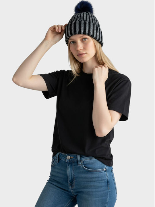 Pom Pom Beanie Γυναικείος Σκούφος Πλεκτός σε Μπλε χρώμα