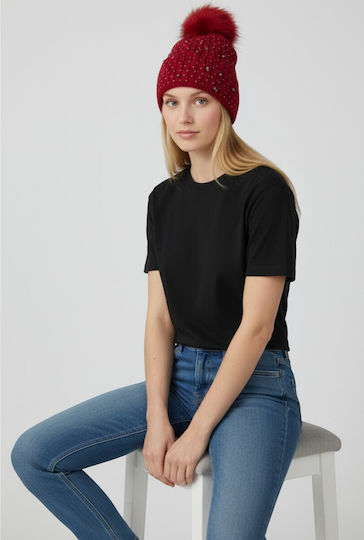 Pom Pom Beanie Frauen Beanie Gestrickt in Rot Farbe