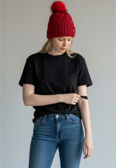Pom Pom Beanie Frauen Beanie Gestrickt in Rot Farbe