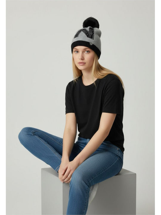 Pom Pom Beanie Γυναικείος Σκούφος Πλεκτός σε Γκρι χρώμα